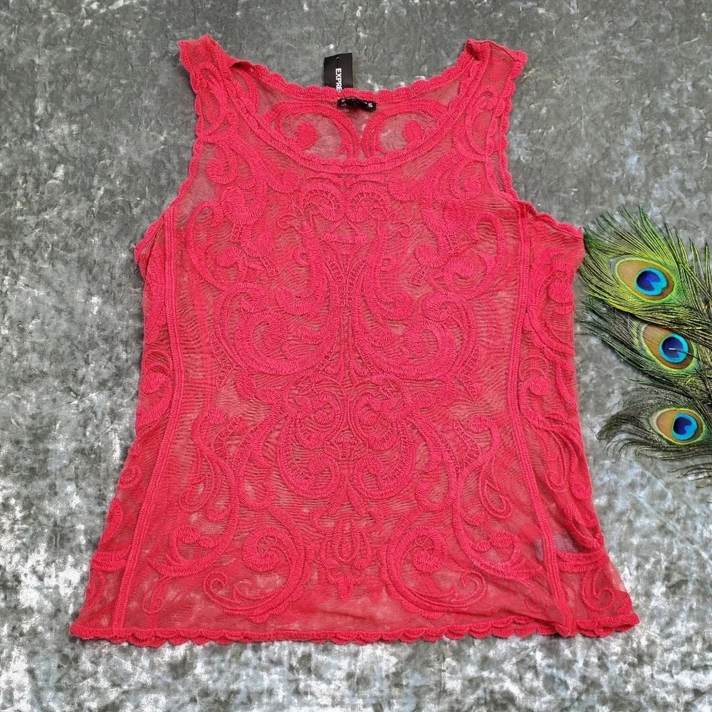 Express Red Embroidered Tank - Picture 2 of 6